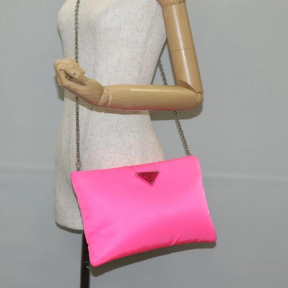 PRADA Chain Shoulder Bag Nylon Pink Silver Auth 134961M - Picture 3 of 16